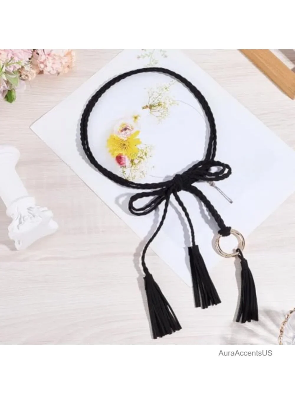 Boho Braided PU Leather Waist Belt with Tassel Rope